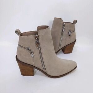 Fergie Size 6M Womens Footwear Bianca Suede Zippered Bootie in Beige